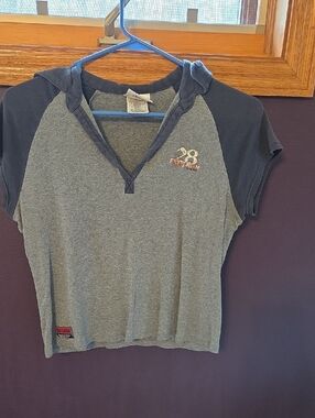 Disney Grey and Navy Hooded Raglan Tee